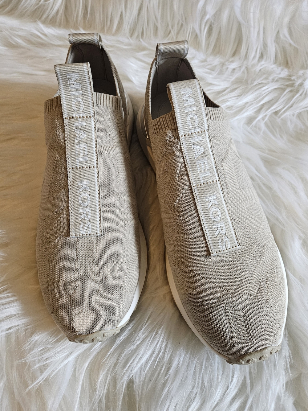 Michael Kors Women’s Slip-On Knit Sneakers in Beige/Tan